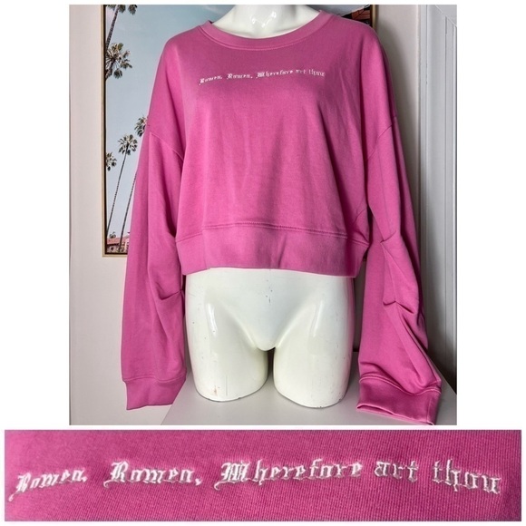 Missguided Rose Pink Romeo Cropped Pullover Relaxed Sweatshirt Size 12 Large - Picture 1 of 9
